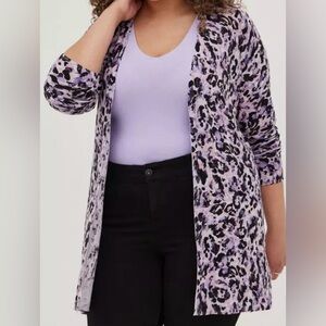 Torrid Boyfriend Cardigan; Cotton Leopard Purple; Torrid 0